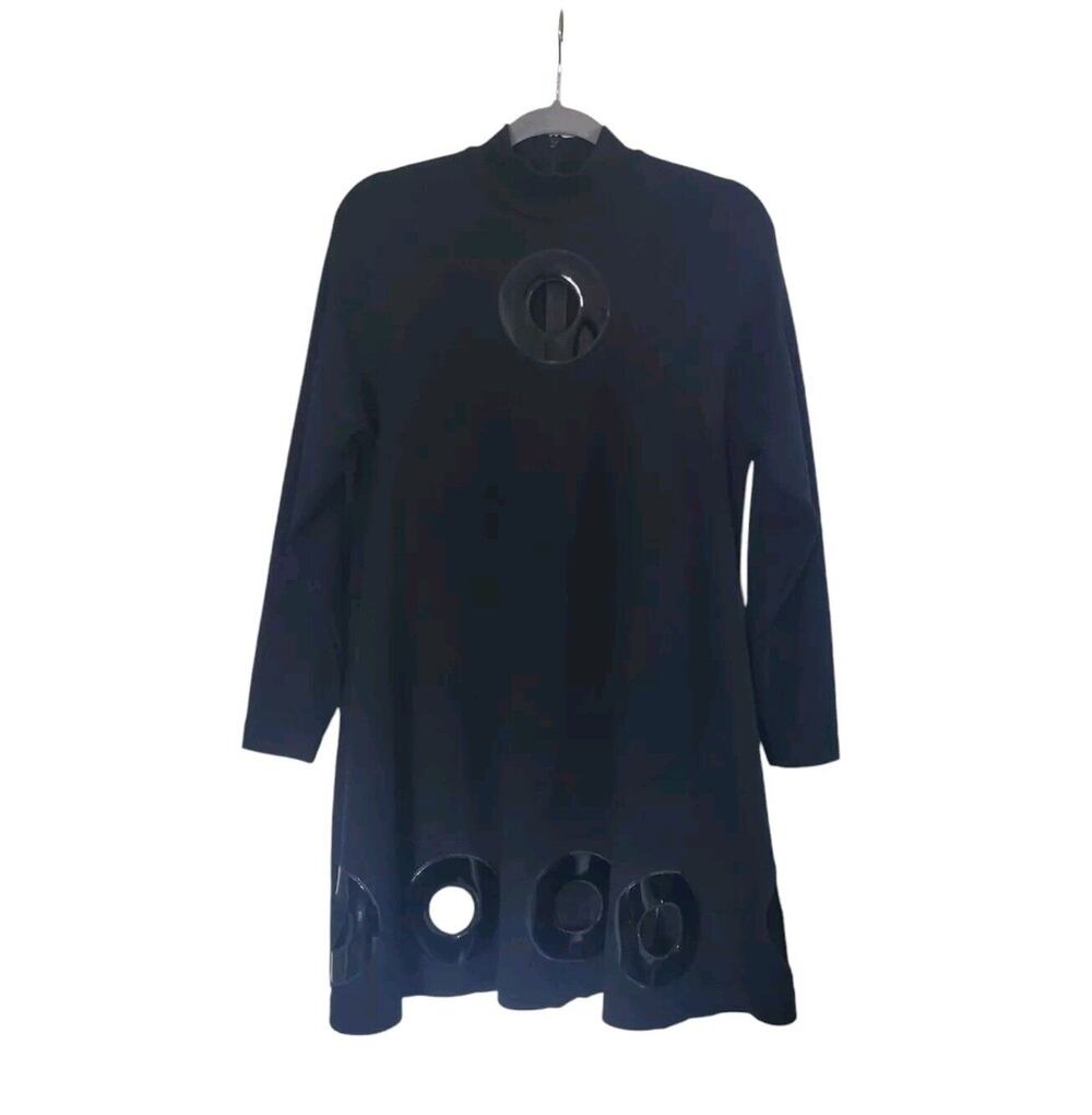 Andrea Jovine 60s Inspired Wool Black Open Circles Oversized Mini Dress, Size XS